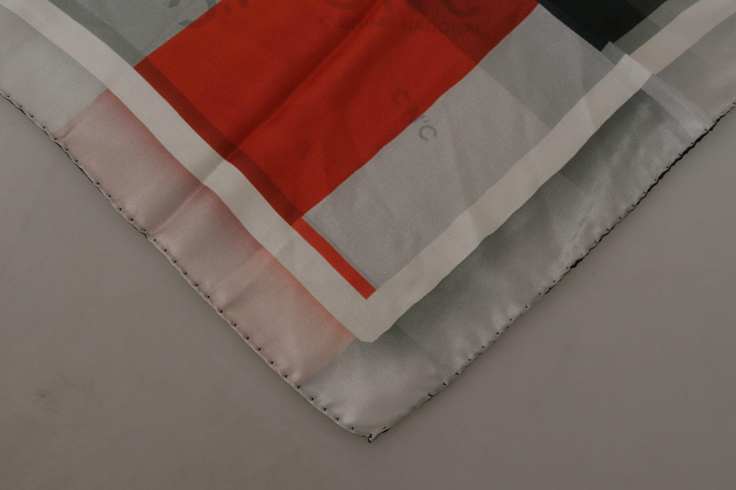 Costume National Gray Red Silk Shawl Foulard Wrap Scarf -   -  Costume National.