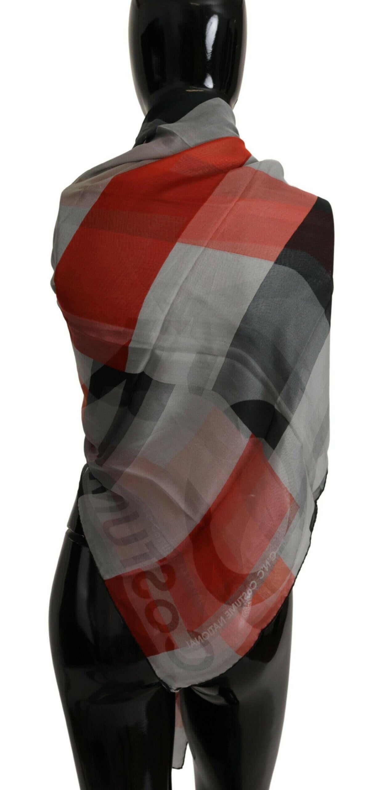 Costume National Gray Red Shawl Foulard Wrap  Scarf -   -  Costume National.