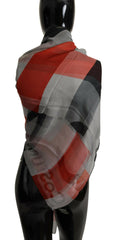 Costume National Gray Red Shawl Foulard Wrap  Scarf -   -  Costume National.