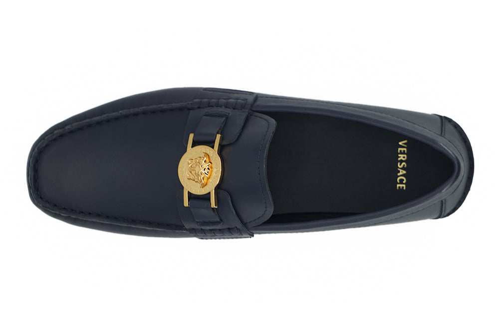 Versace Elegant Navy Blue Calf Leather Loafers -   -  Versace.