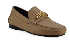Versace Exquisite Medusa Gold-Tone Leather Loafers -   -  Versace.