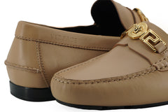 Versace Exquisite Medusa Gold-Tone Leather Loafers -   -  Versace.