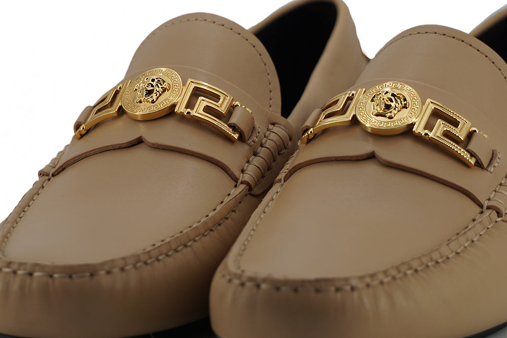 Versace Exquisite Medusa Gold-Tone Leather Loafers -   -  Versace.