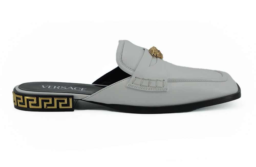 Versace Elegant White Leather Flat Slides -   -  Versace.