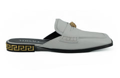 Versace Elegant White Leather Flat Slides -   -  Versace.
