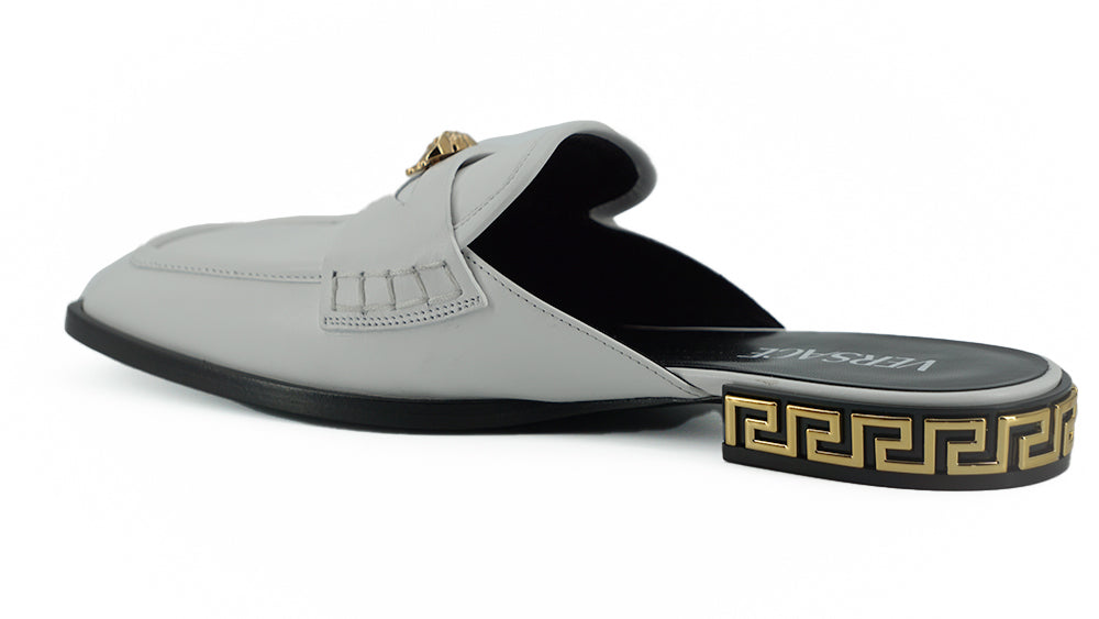 Versace Elegant White Leather Flat Slides -   -  Versace.