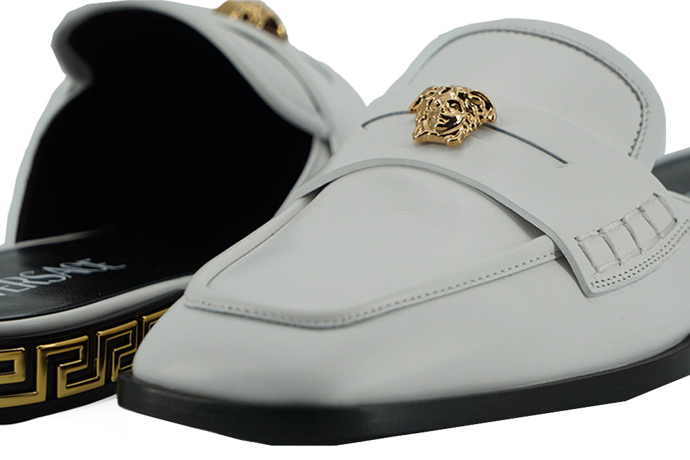 Versace Elegant White Leather Flat Slides -   -  Versace.