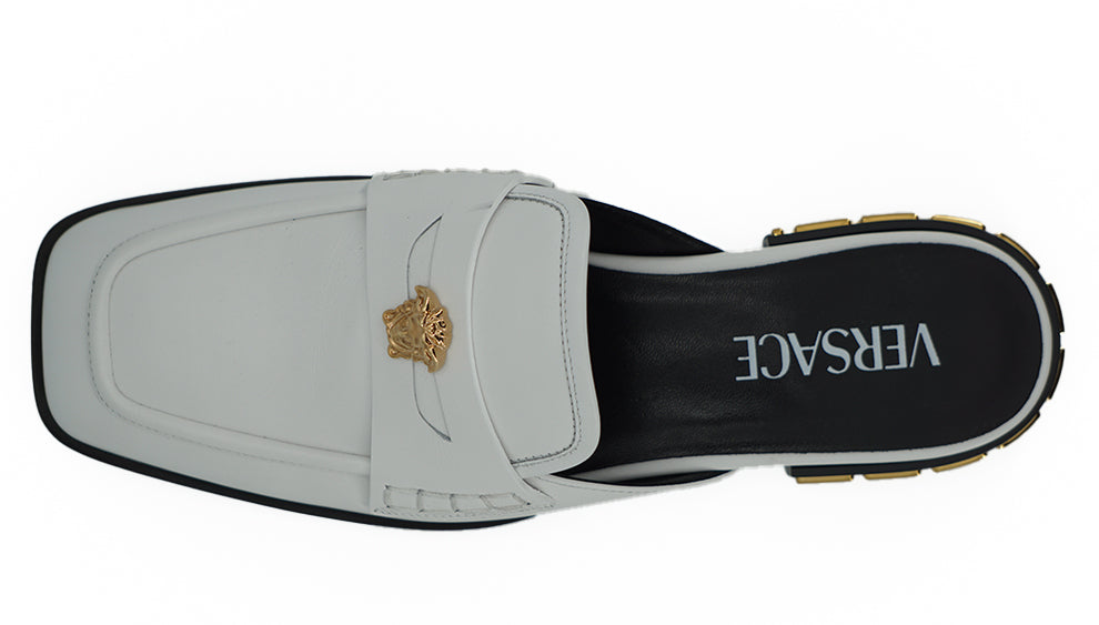 Versace Elegant White Leather Flat Slides -   -  Versace.