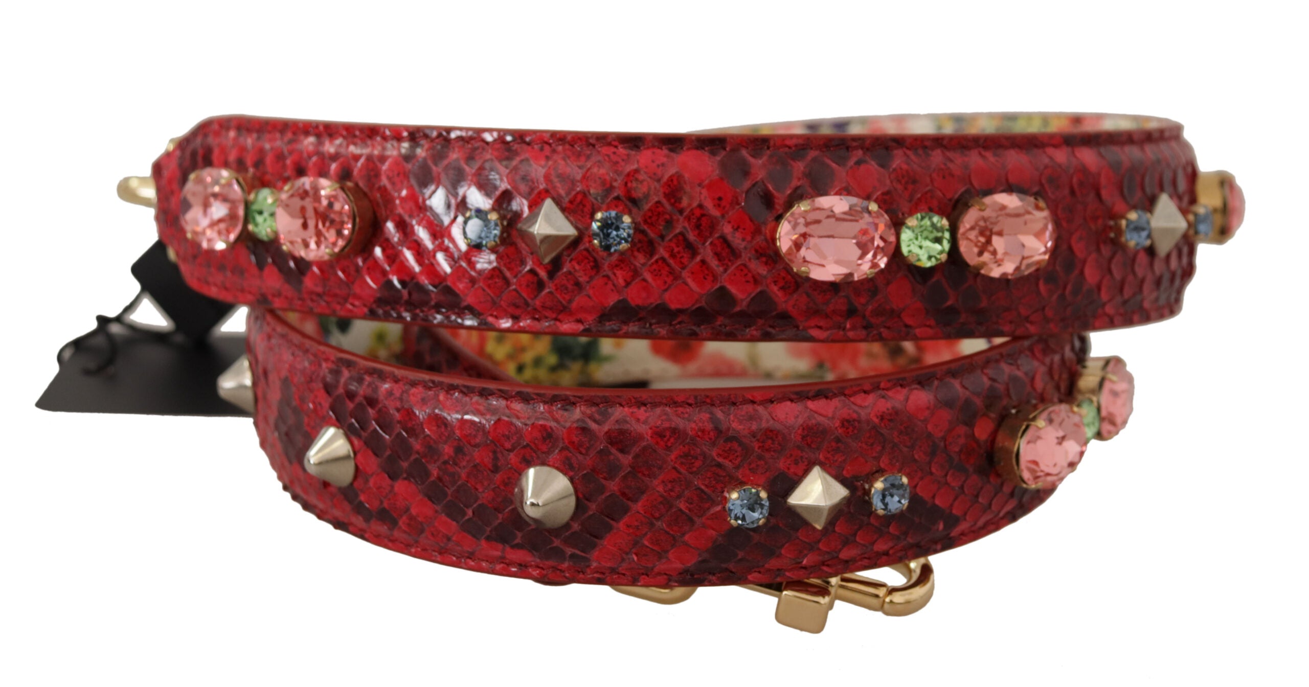Dolce & Gabbana Red Exotic Leather Crystals Reversible Shoulder Strap -   -  Dolce & Gabbana.