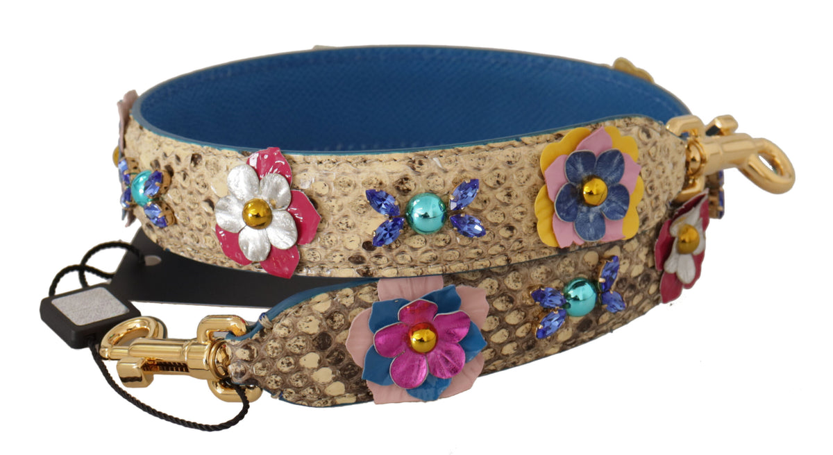 Dolce & Gabbana Beige Python Leather Floral Studded Shoulder Strap -   -  Dolce & Gabbana.