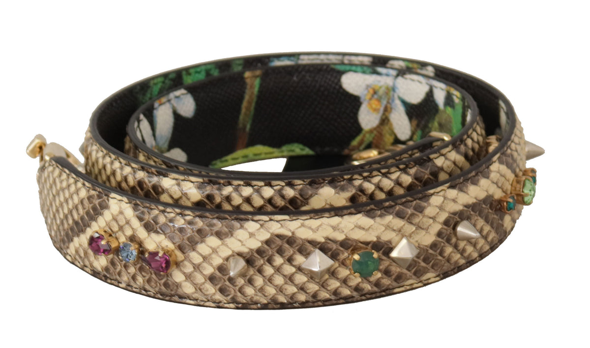Dolce & Gabbana Beige Exotic Leather Crystals Reversible Shoulder Strap -   -  Dolce & Gabbana.