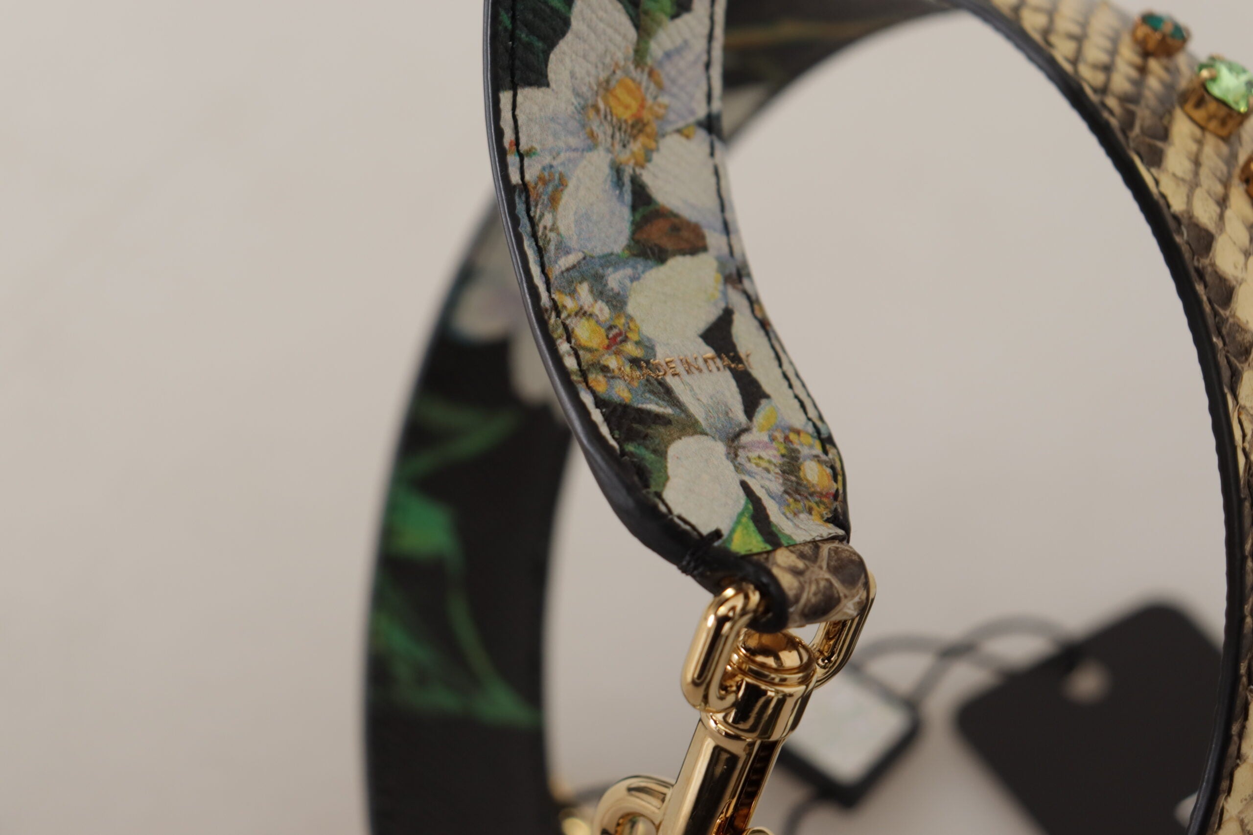 Dolce & Gabbana Beige Exotic Leather Crystals Reversible Shoulder Strap -   -  Dolce & Gabbana.