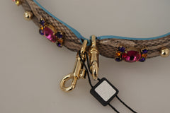 Dolce & Gabbana Brown Exotic Leather Crystals Shoulder Strap -   -  Dolce & Gabbana.