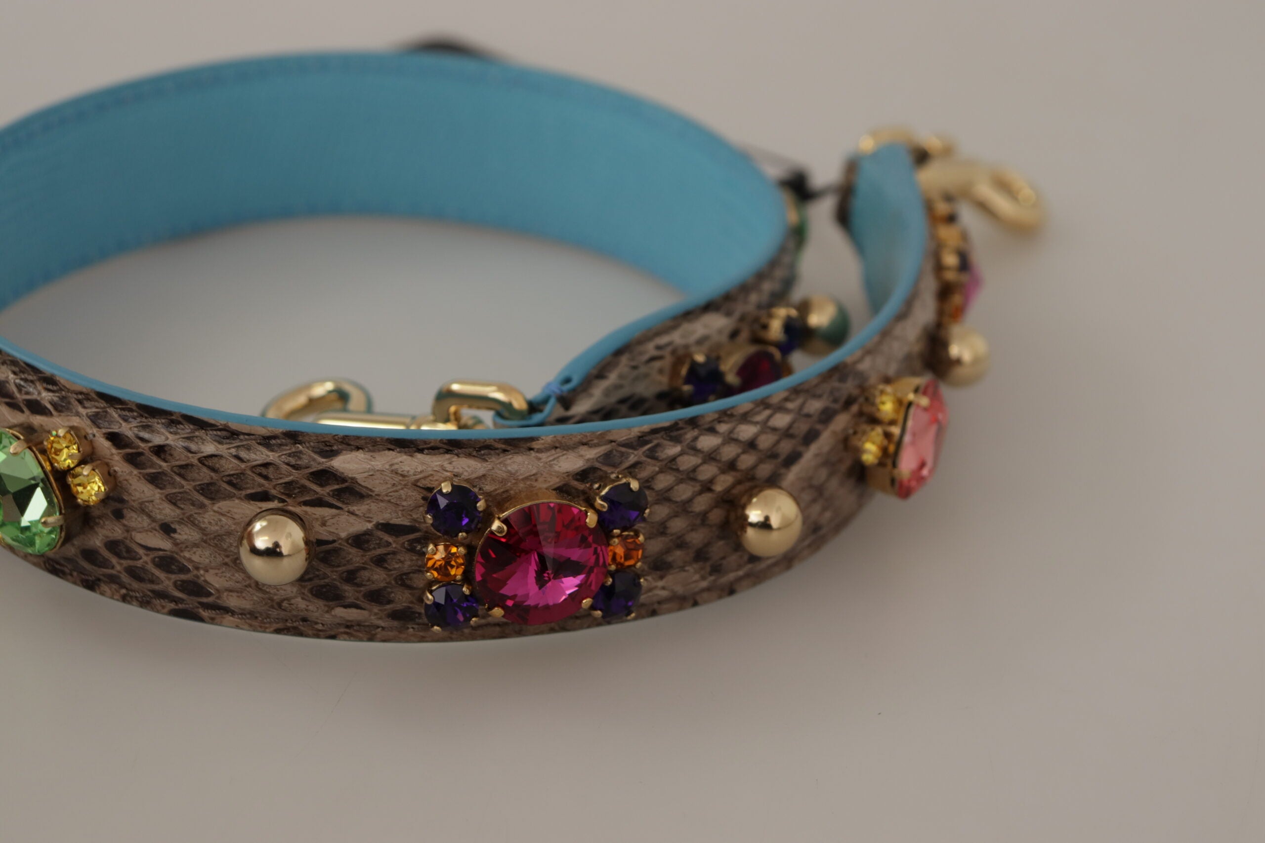 Dolce & Gabbana Brown Exotic Leather Crystals Shoulder Strap -   -  Dolce & Gabbana.