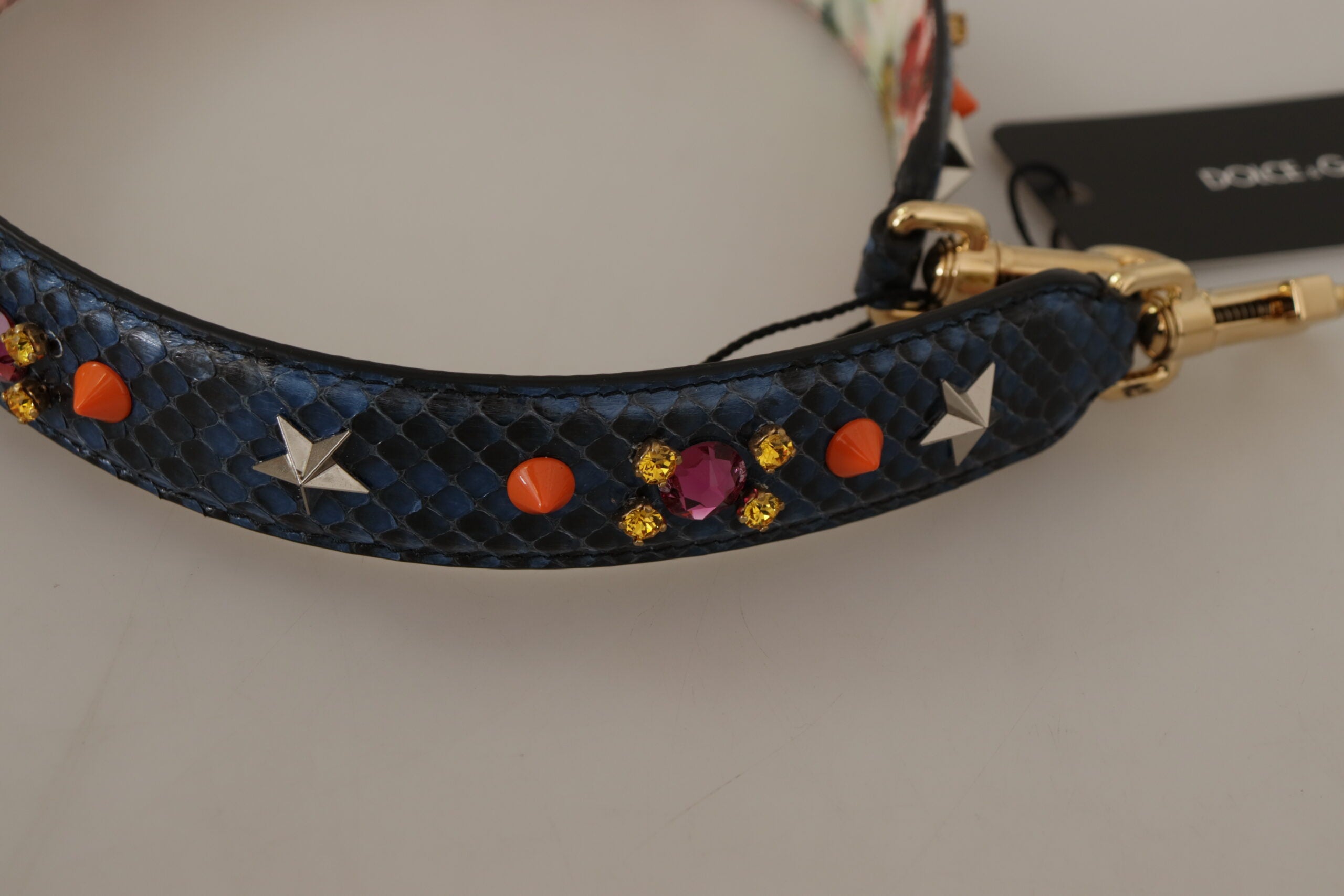 Dolce & Gabbana Blue Exotic Leather Crystals Reversible Shoulder Strap -   -  Dolce & Gabbana.