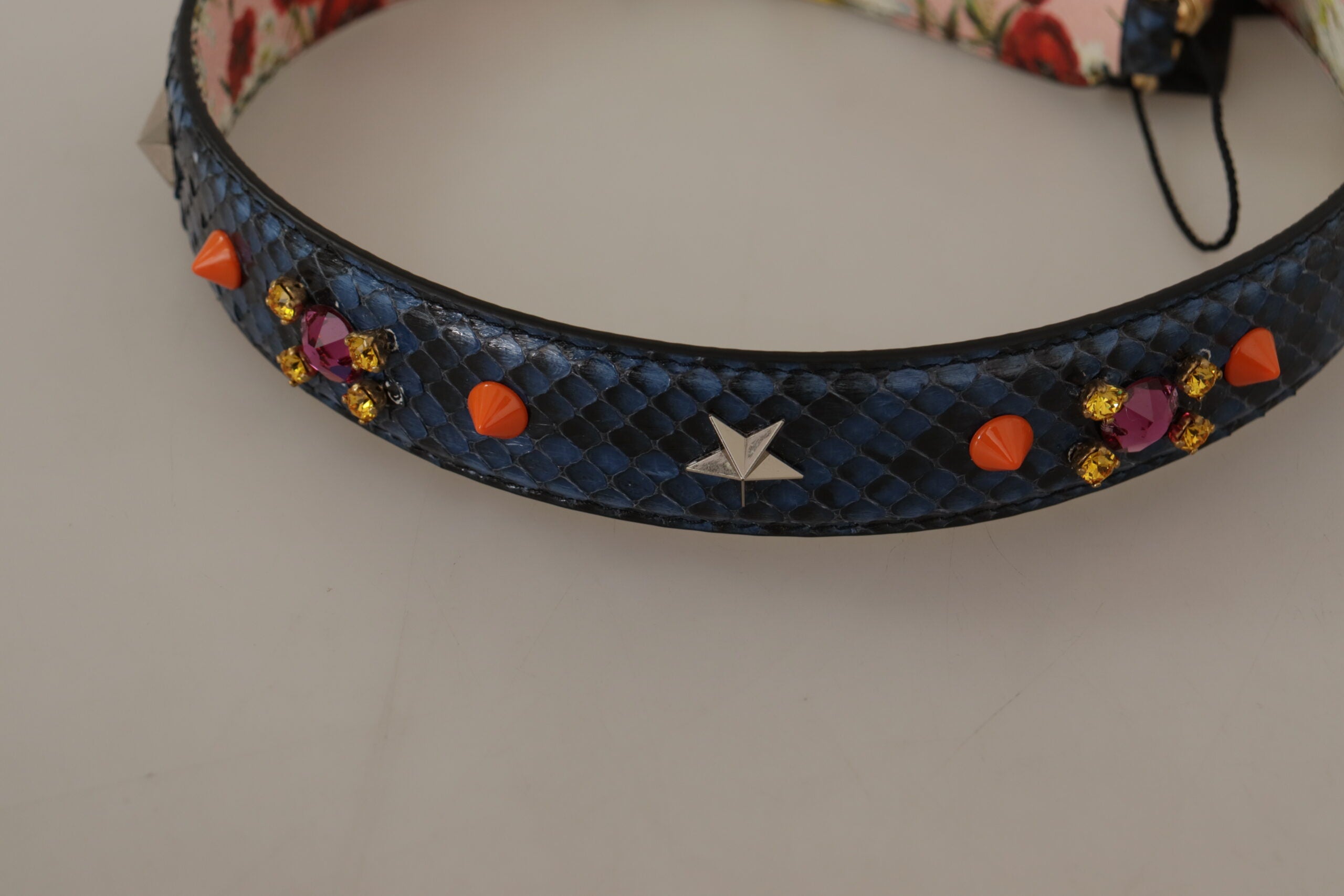 Dolce & Gabbana Blue Exotic Leather Crystals Reversible Shoulder Strap -   -  Dolce & Gabbana.