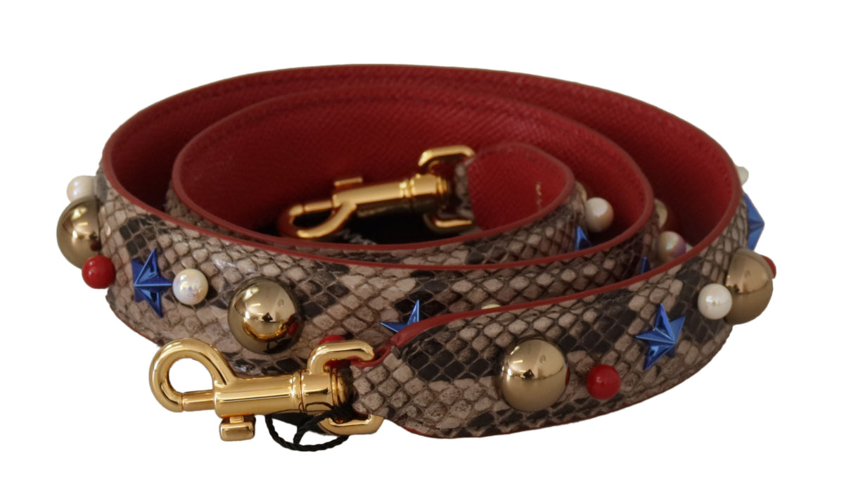 Dolce & Gabbana Brown Python Leather Studded Shoulder Strap -   -  Dolce & Gabbana.