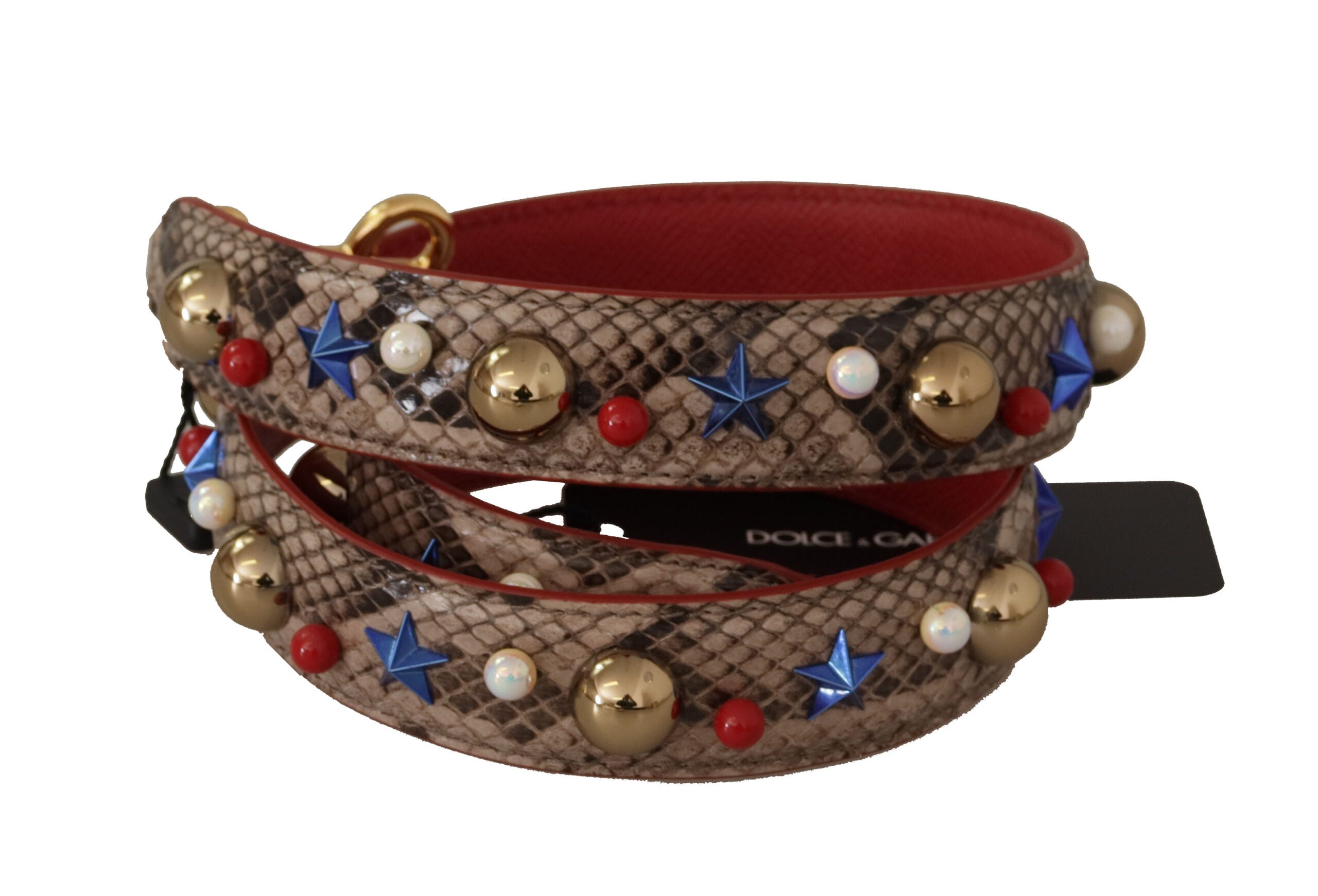 Dolce & Gabbana Brown Python Leather Studded Shoulder Strap -   -  Dolce & Gabbana.