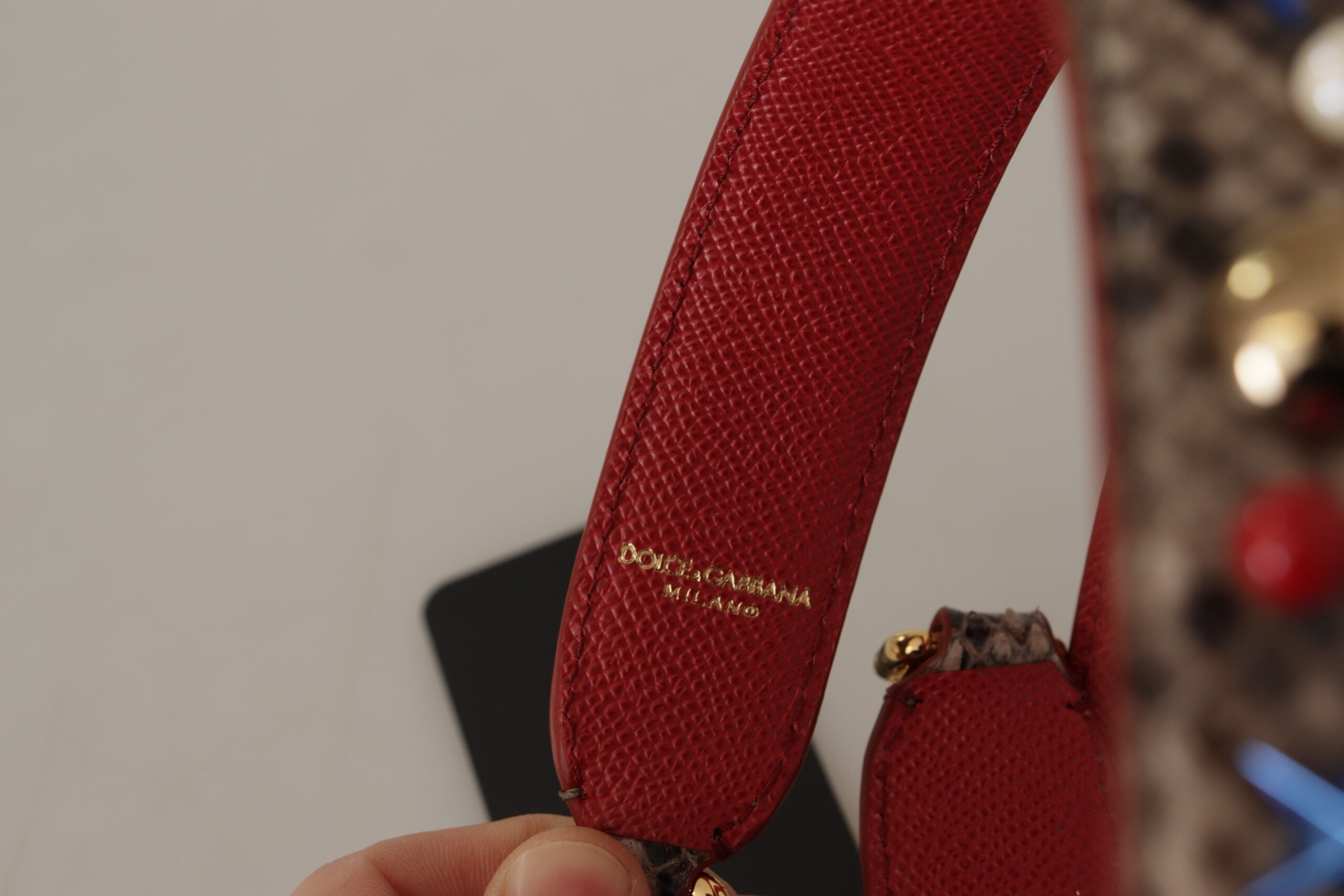 Dolce & Gabbana Brown Python Leather Studded Shoulder Strap -   -  Dolce & Gabbana.