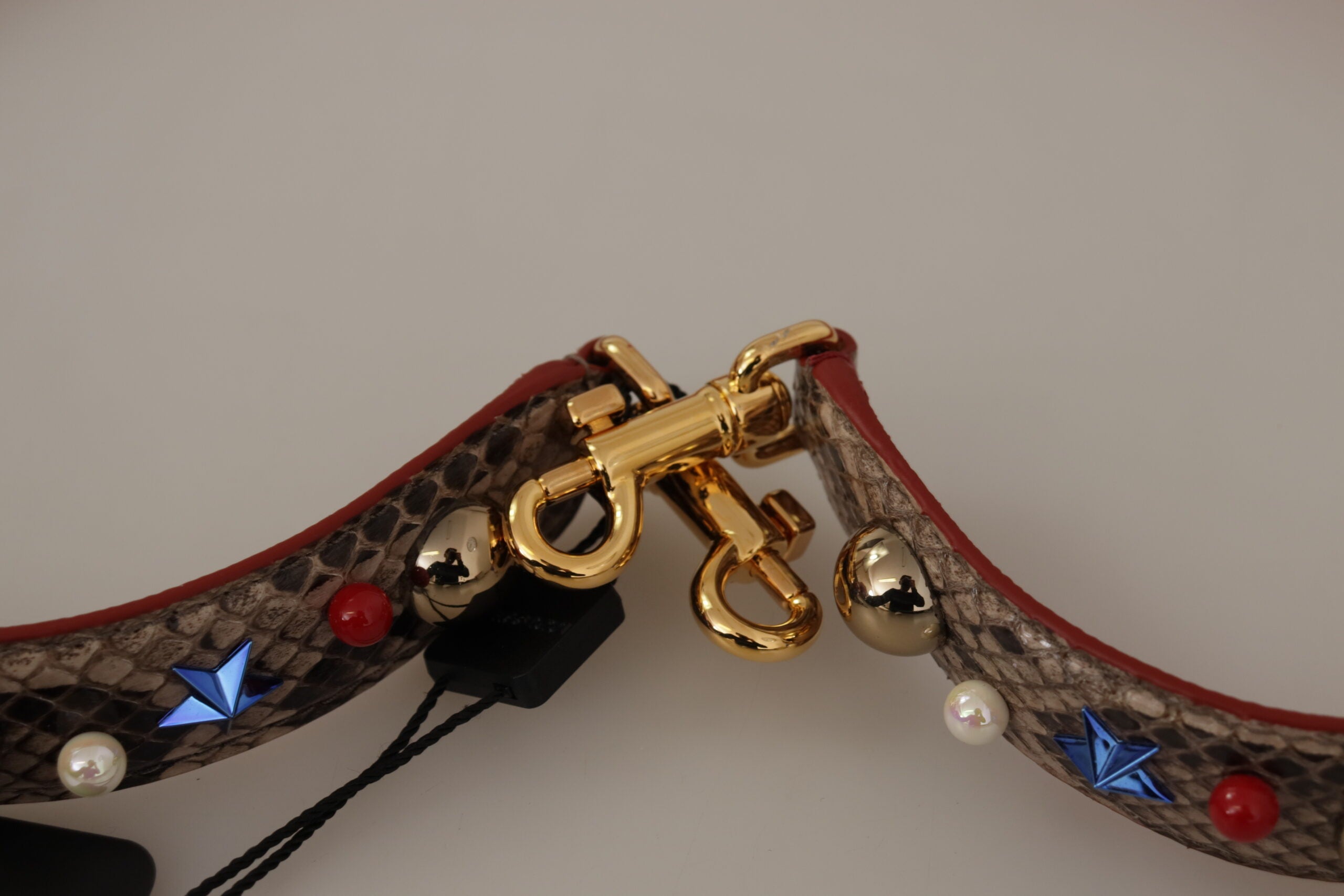 Dolce & Gabbana Brown Python Leather Studded Shoulder Strap -   -  Dolce & Gabbana.