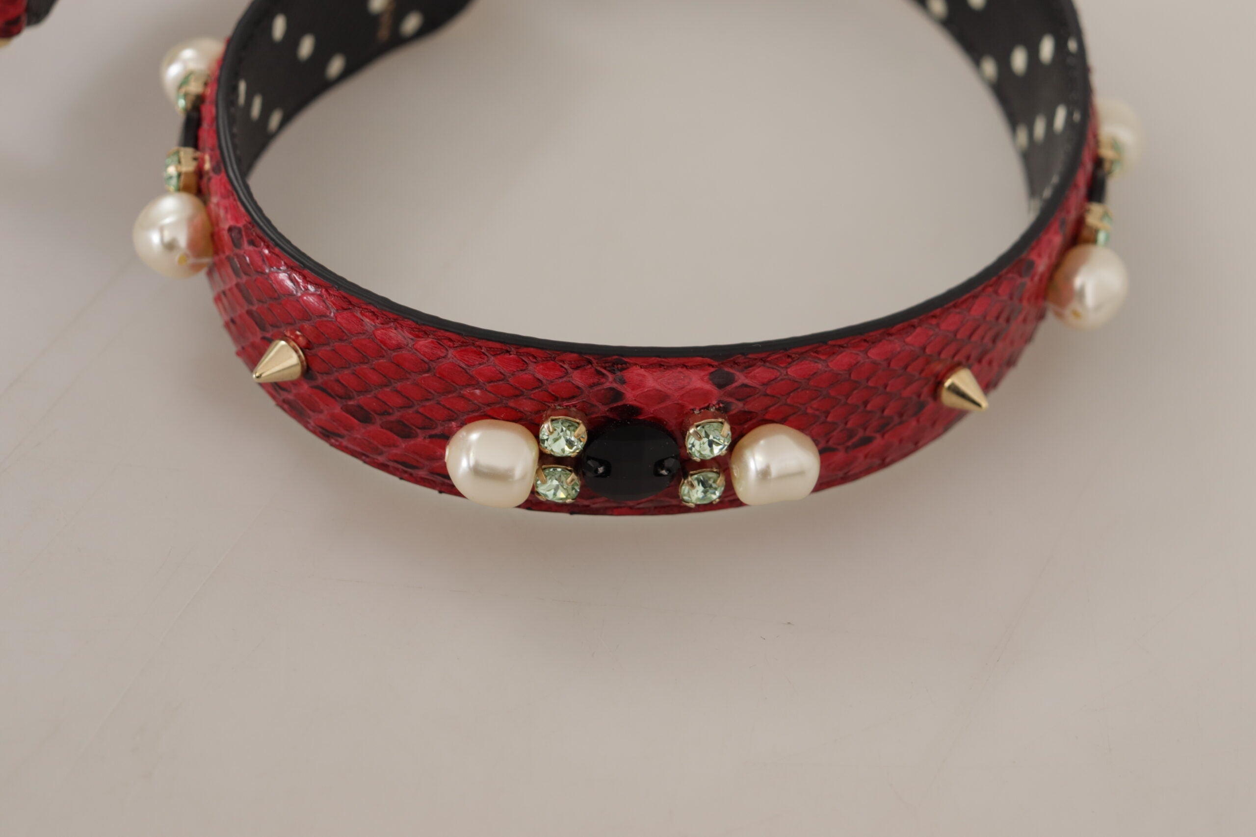 Dolce & Gabbana Red Python Leather Crystals Reversible Shoulder Strap -   -  Dolce & Gabbana.