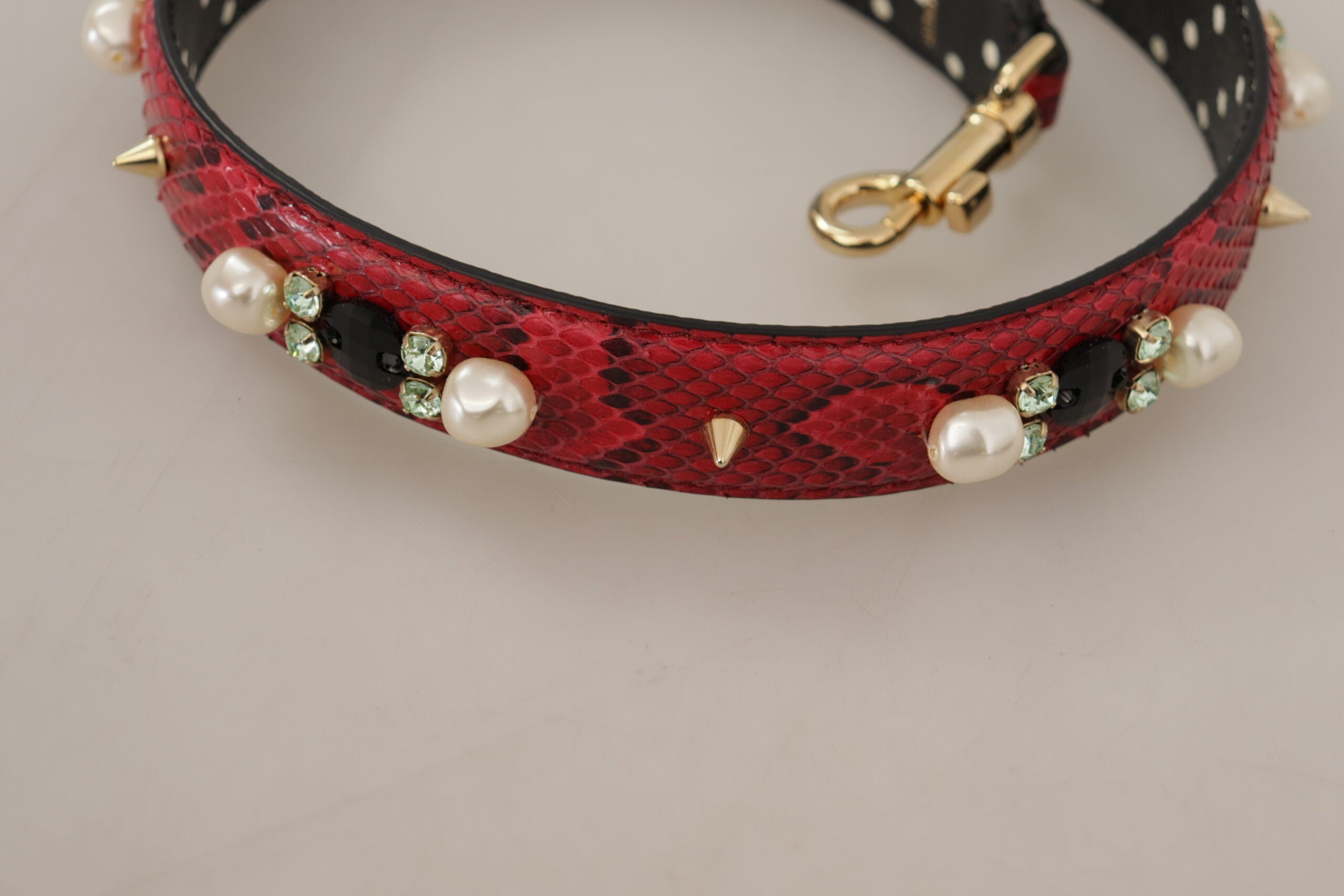 Dolce & Gabbana Red Python Leather Crystals Reversible Shoulder Strap -   -  Dolce & Gabbana.