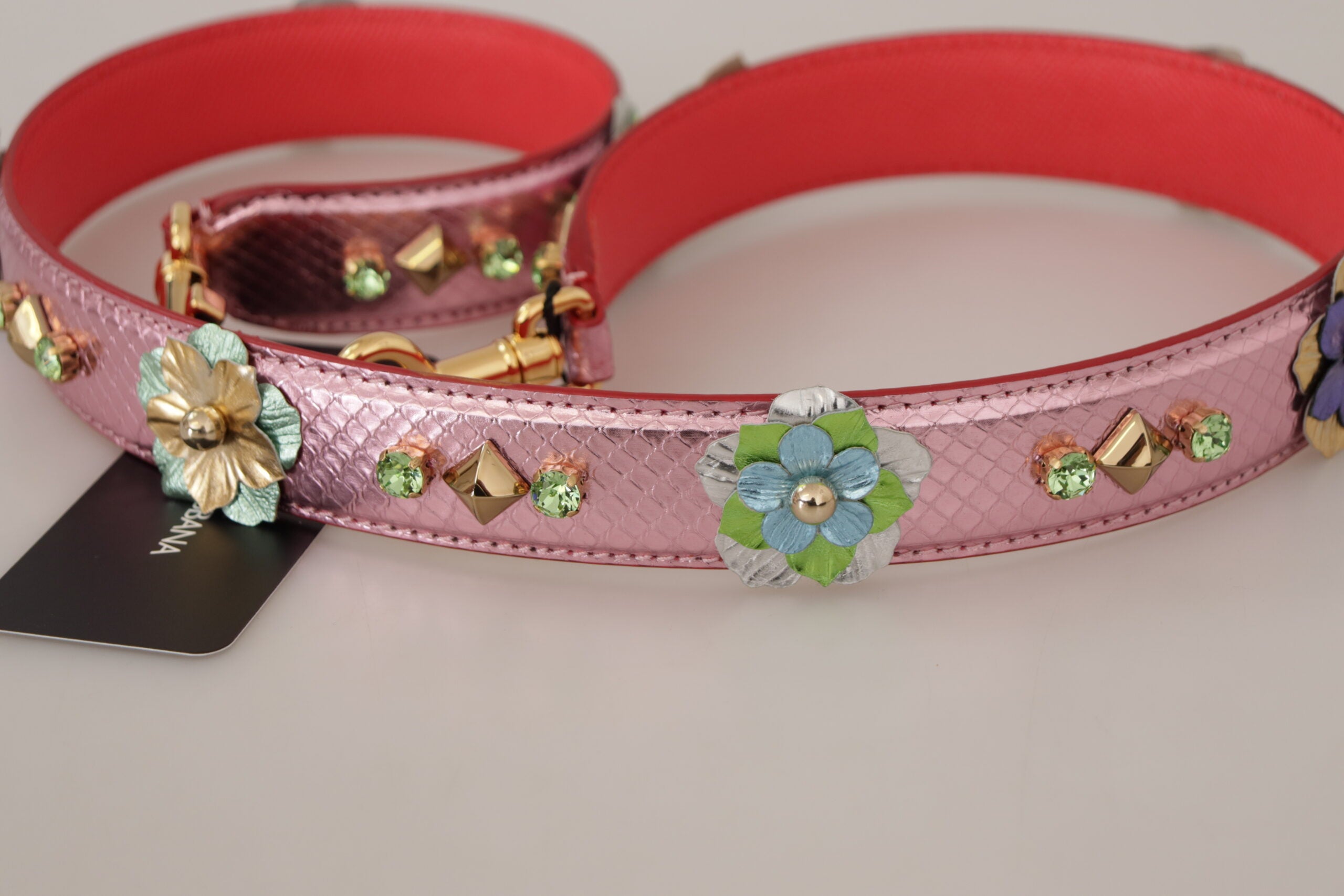 Dolce & Gabbana Metallic Pink Leather Studded Shoulder Strap -   -  Dolce & Gabbana.