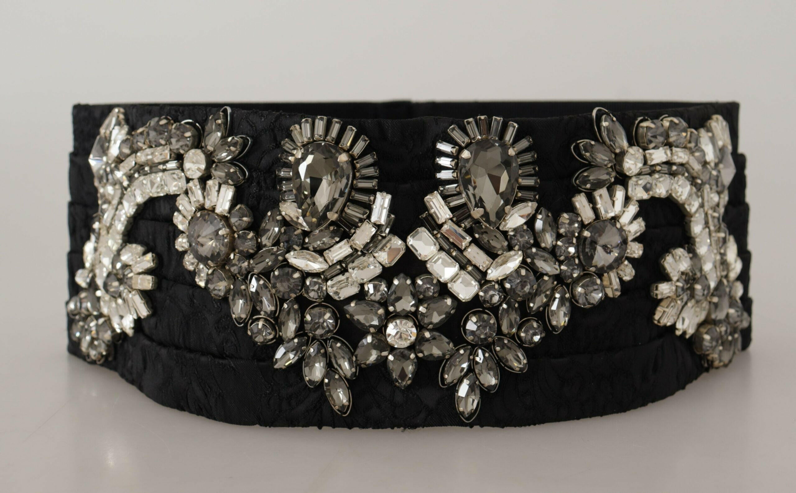 Dolce & Gabbana Black Silk Brass Crystal Embellished Waist Belt -   -  Dolce & Gabbana.
