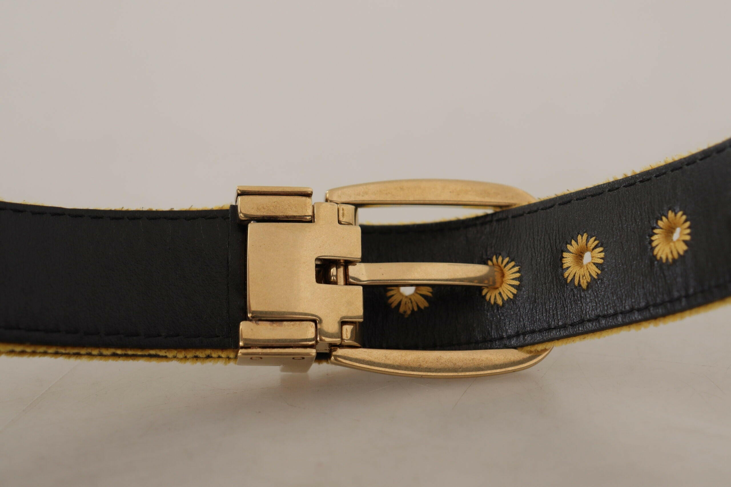 Dolce & Gabbana Mustard Velvet Gold Logo Engraved Metal Buckle Belt -   -  Dolce & Gabbana.