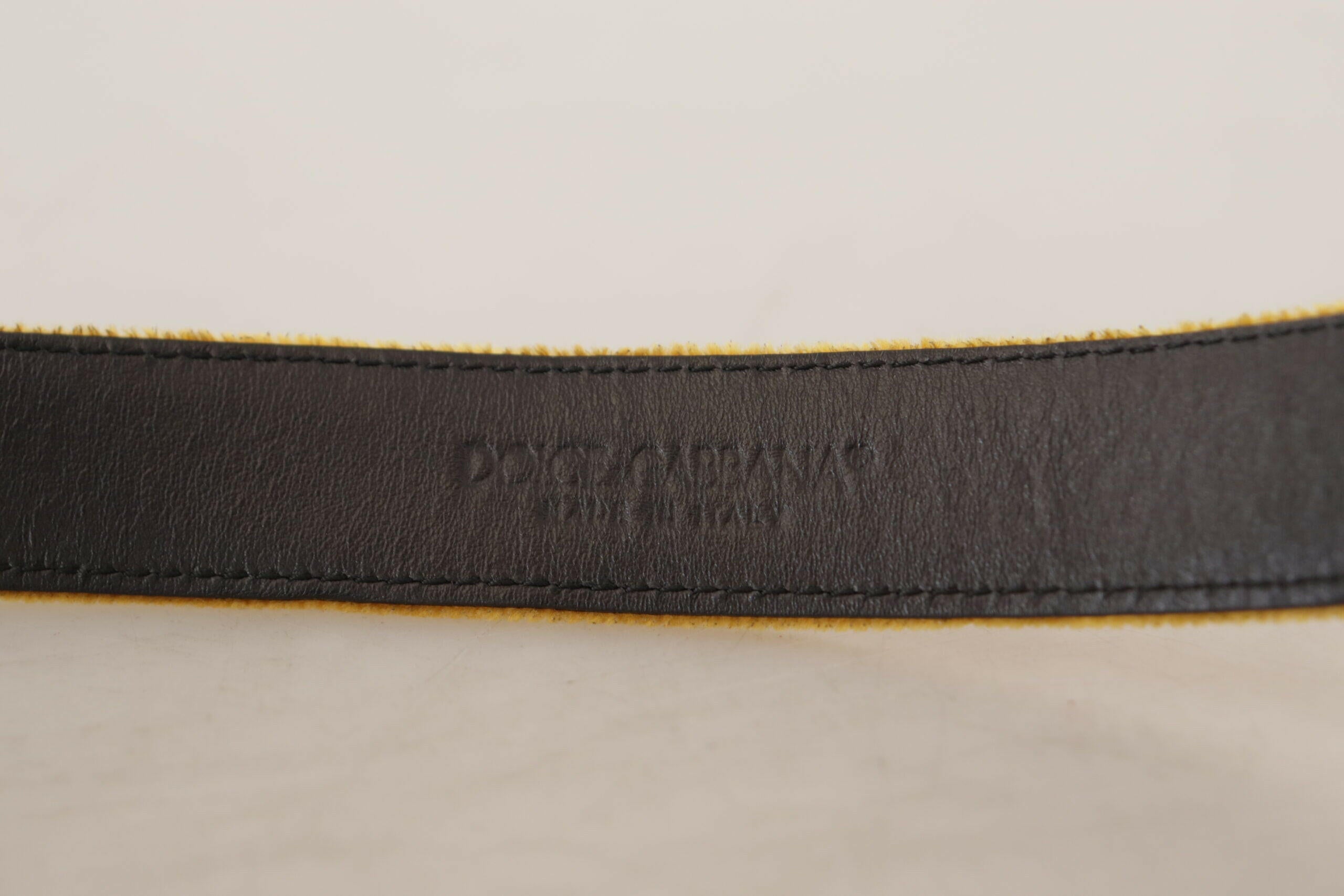 Dolce & Gabbana Mustard Velvet Gold Logo Engraved Metal Buckle Belt -   -  Dolce & Gabbana.