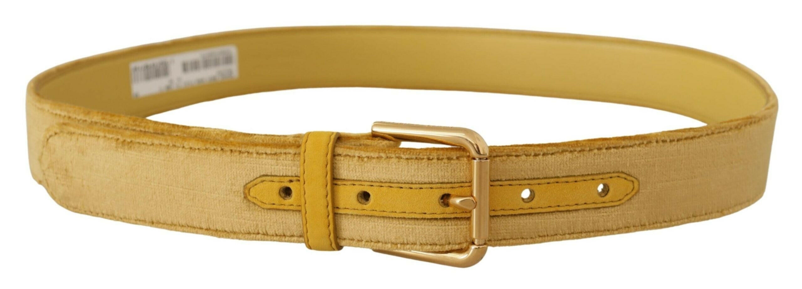 Dolce & Gabbana Yellow Velvet Gold Metal Logo Engraved Buckle Belt -   -  Dolce & Gabbana.