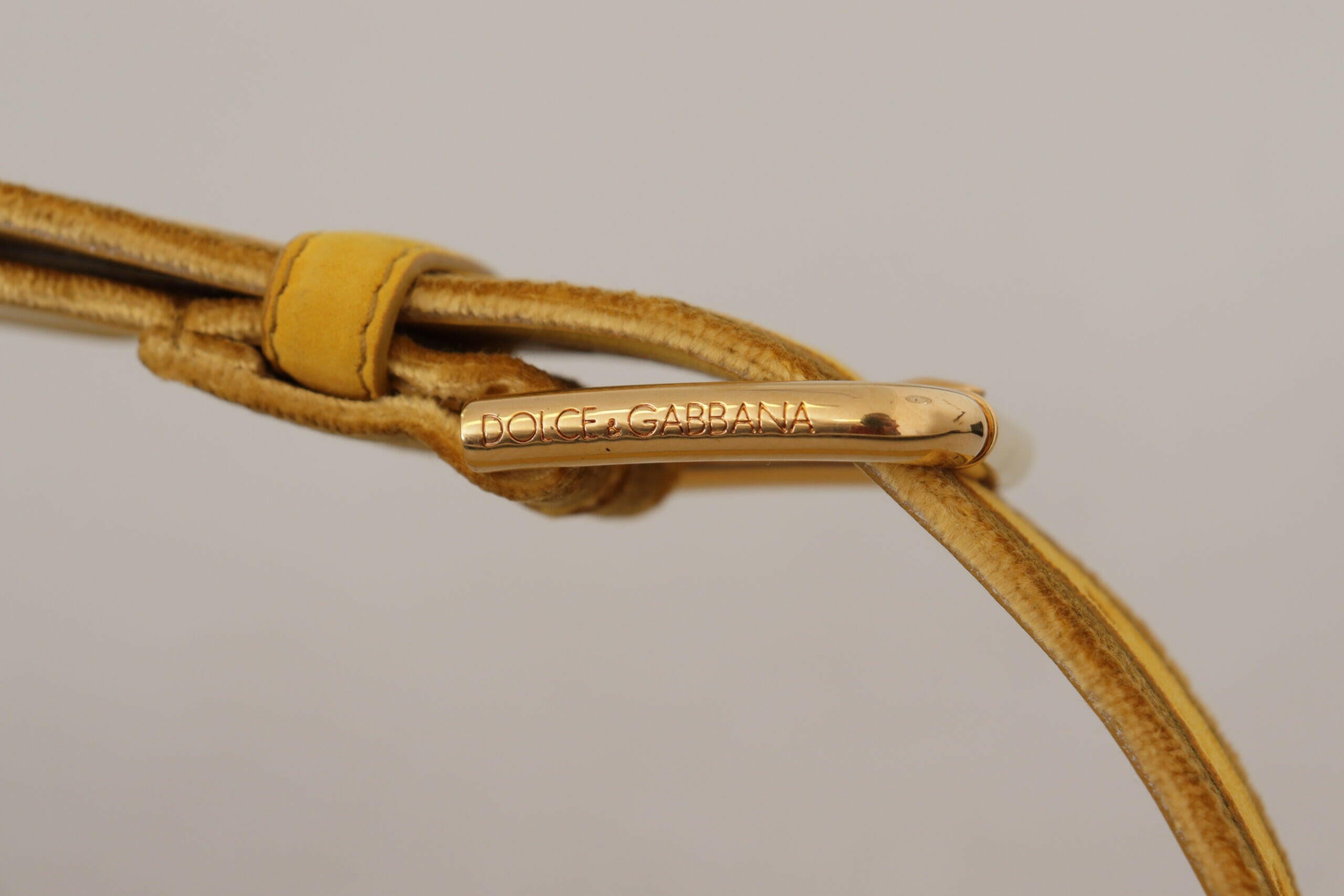 Dolce & Gabbana Yellow Velvet Gold Metal Logo Engraved Buckle Belt -   -  Dolce & Gabbana.