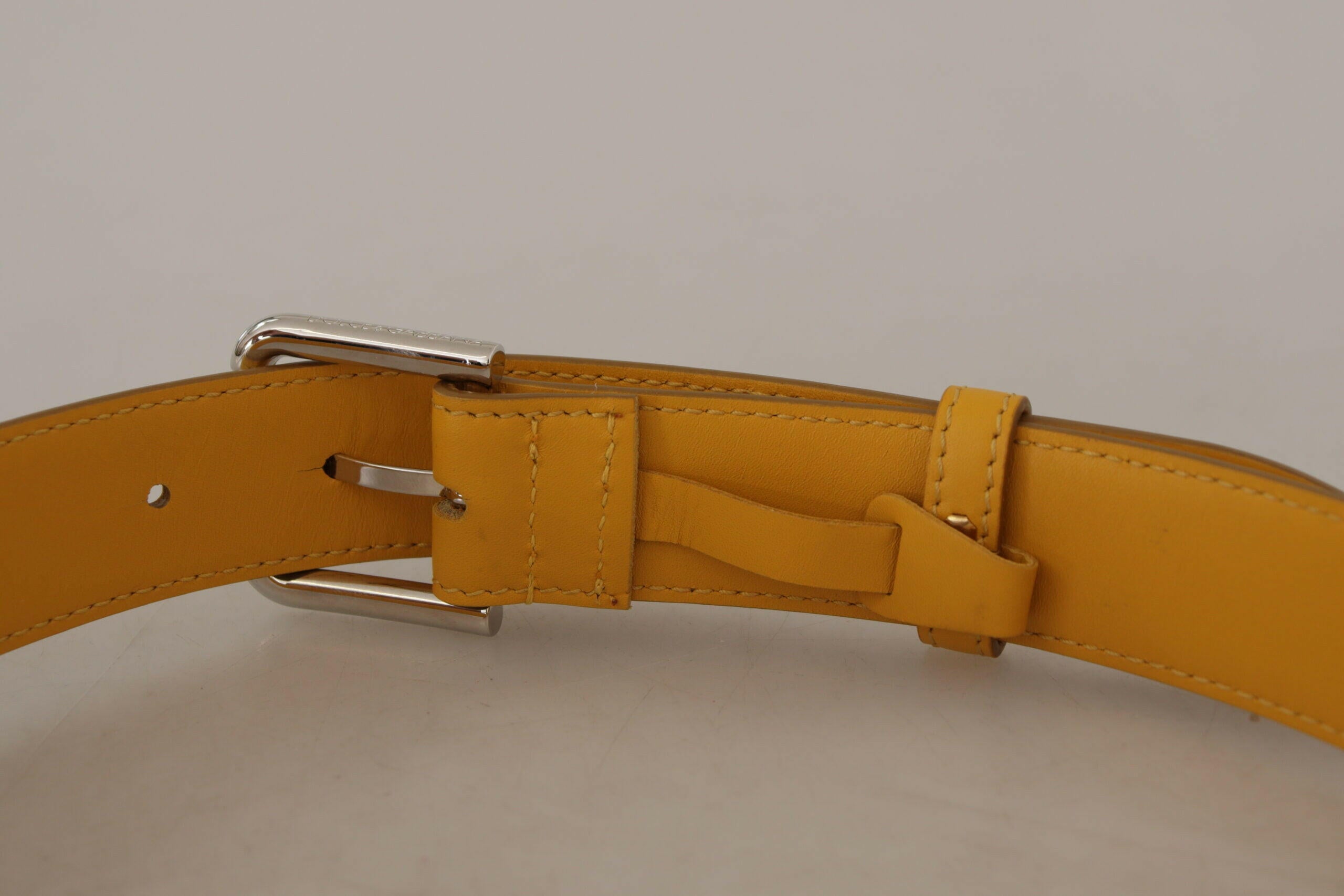 Dolce & Gabbana Yellow Leather Silver Tone Logo Metal Buckle Belt -   -  Dolce & Gabbana.
