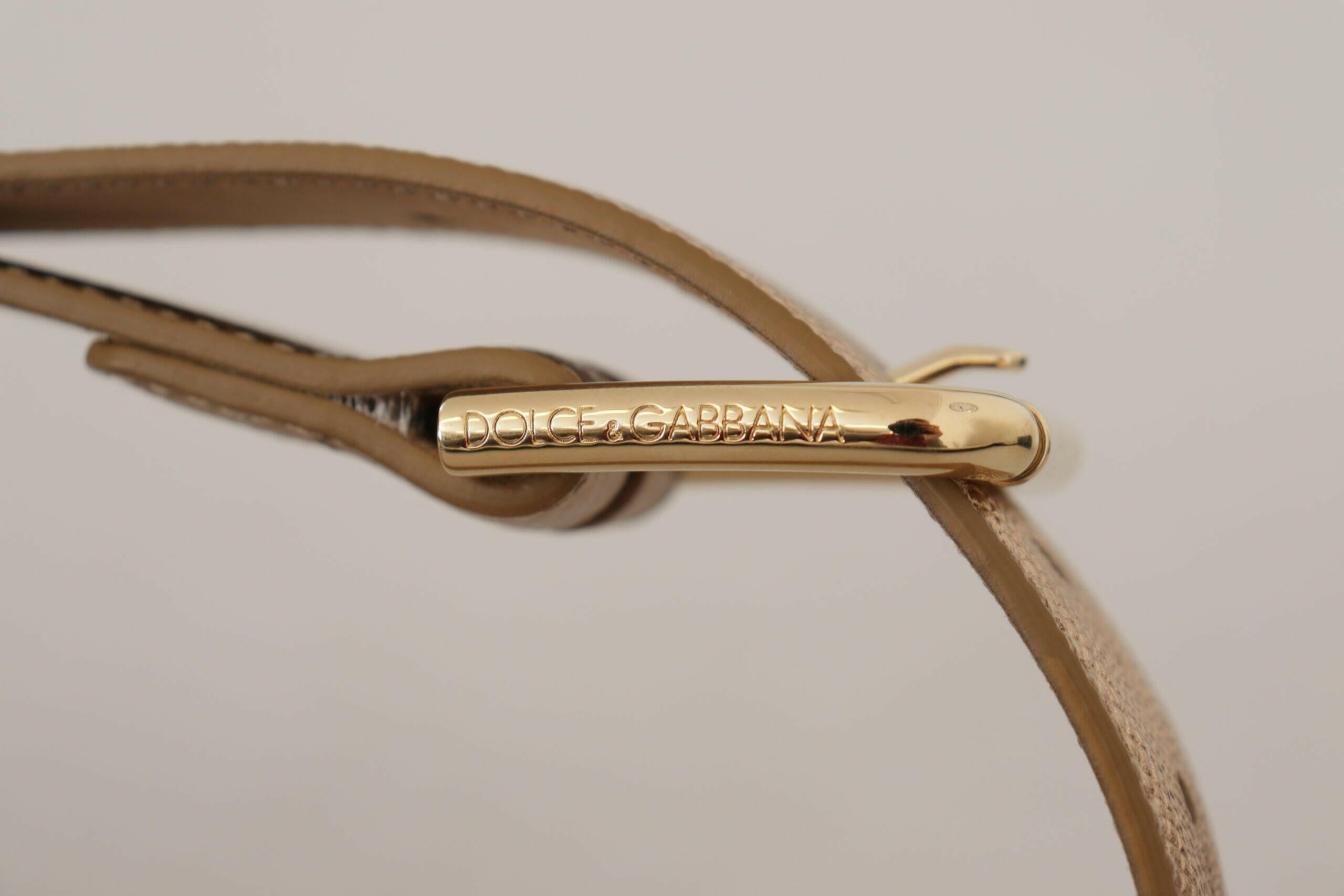 Dolce & Gabbana Rose Gold Leather Metallic Tone Metal Buckle Belt -   -  Dolce & Gabbana.