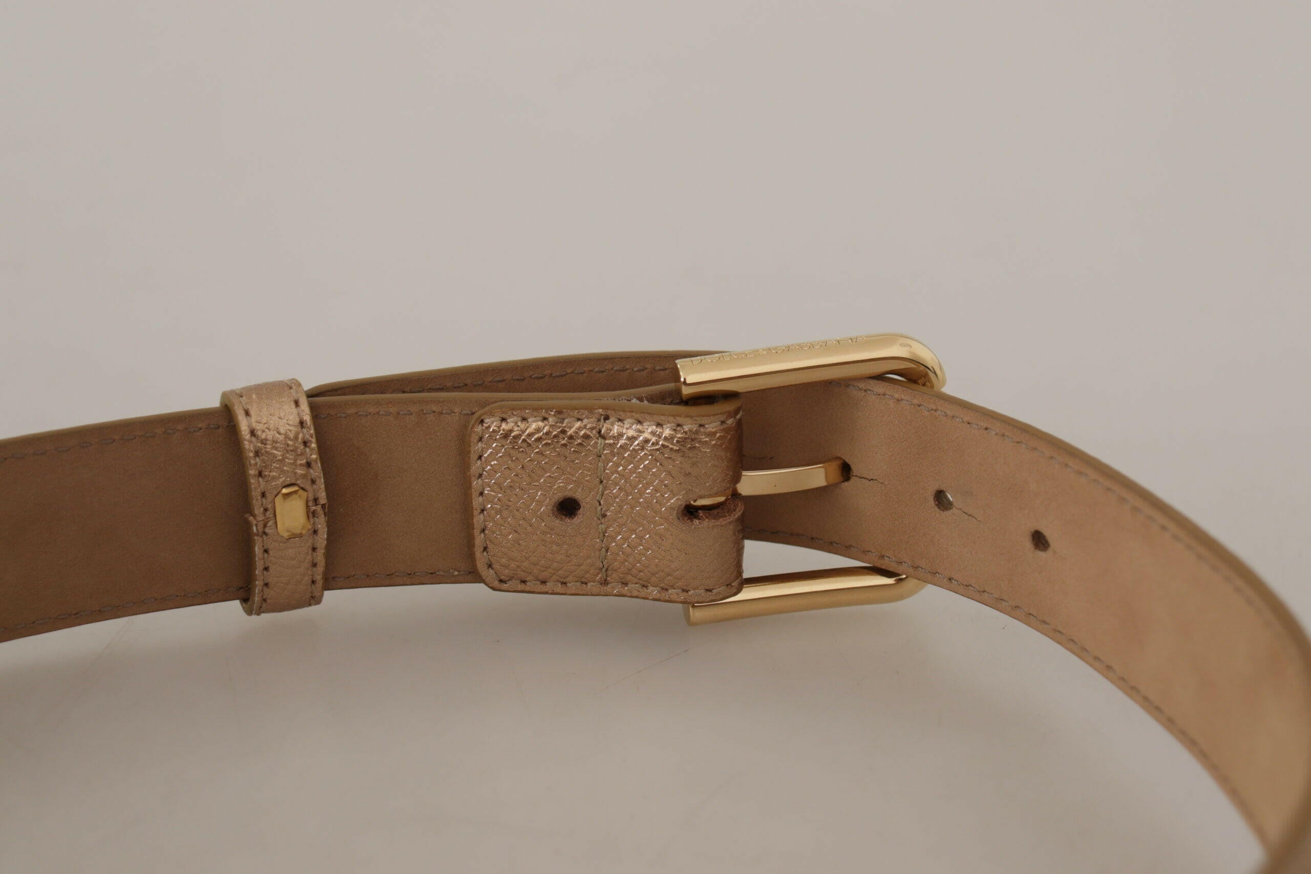 Dolce & Gabbana Rose Gold Leather Metallic Tone Metal Buckle Belt -   -  Dolce & Gabbana.
