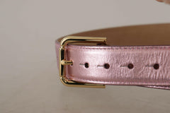 Dolce & Gabbana Metallic Pink Polished Leather Logo Metal Buckle Belt -   -  Dolce & Gabbana.