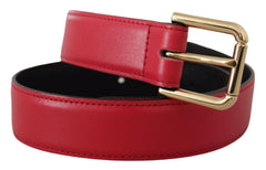 Dolce & Gabbana Red Calf Leather Gold Tone Logo Metal Buckle Belt -   -  Dolce & Gabbana.