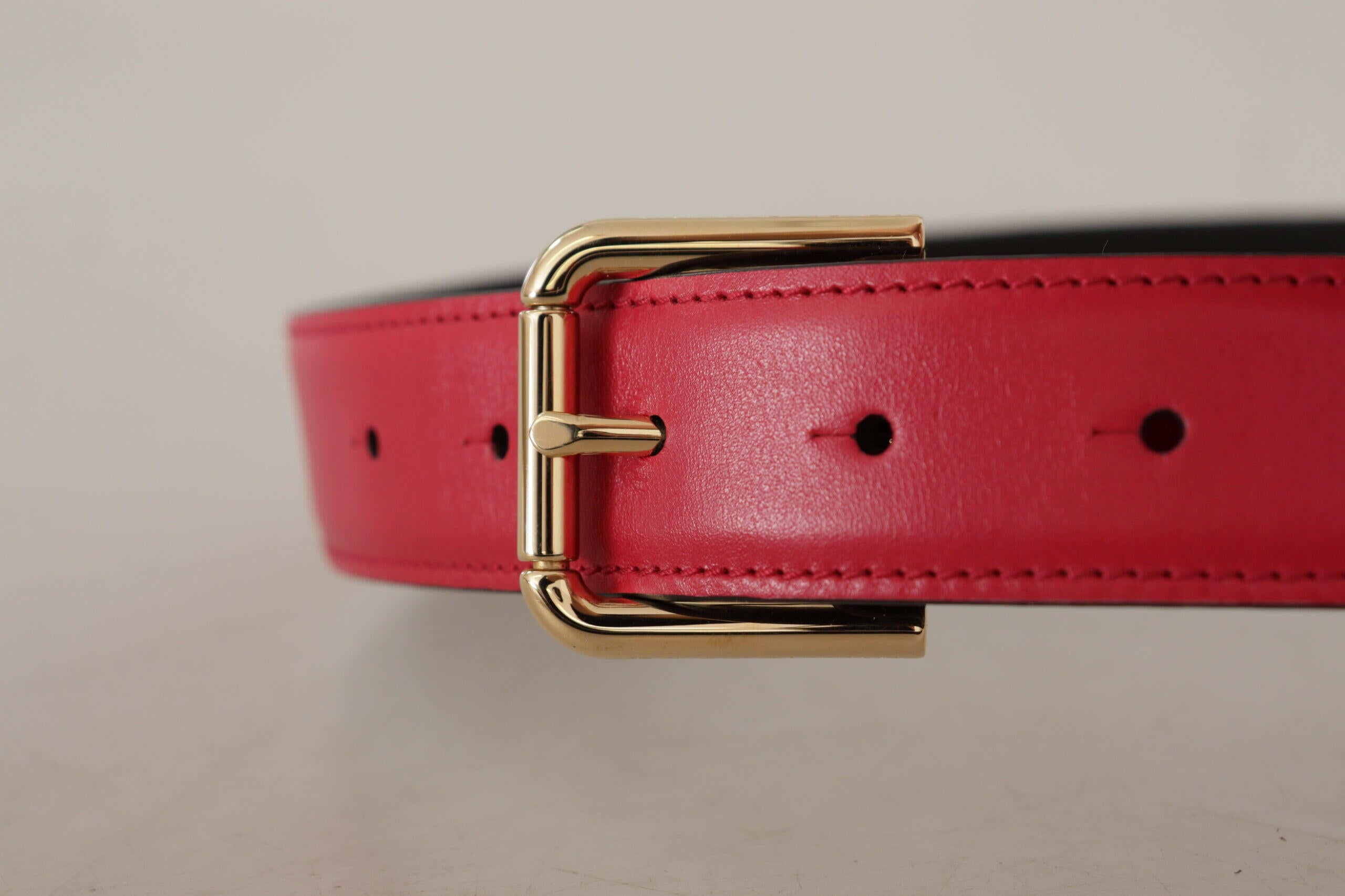 Dolce & Gabbana Red Calf Leather Gold Tone Logo Metal Buckle Belt -   -  Dolce & Gabbana.