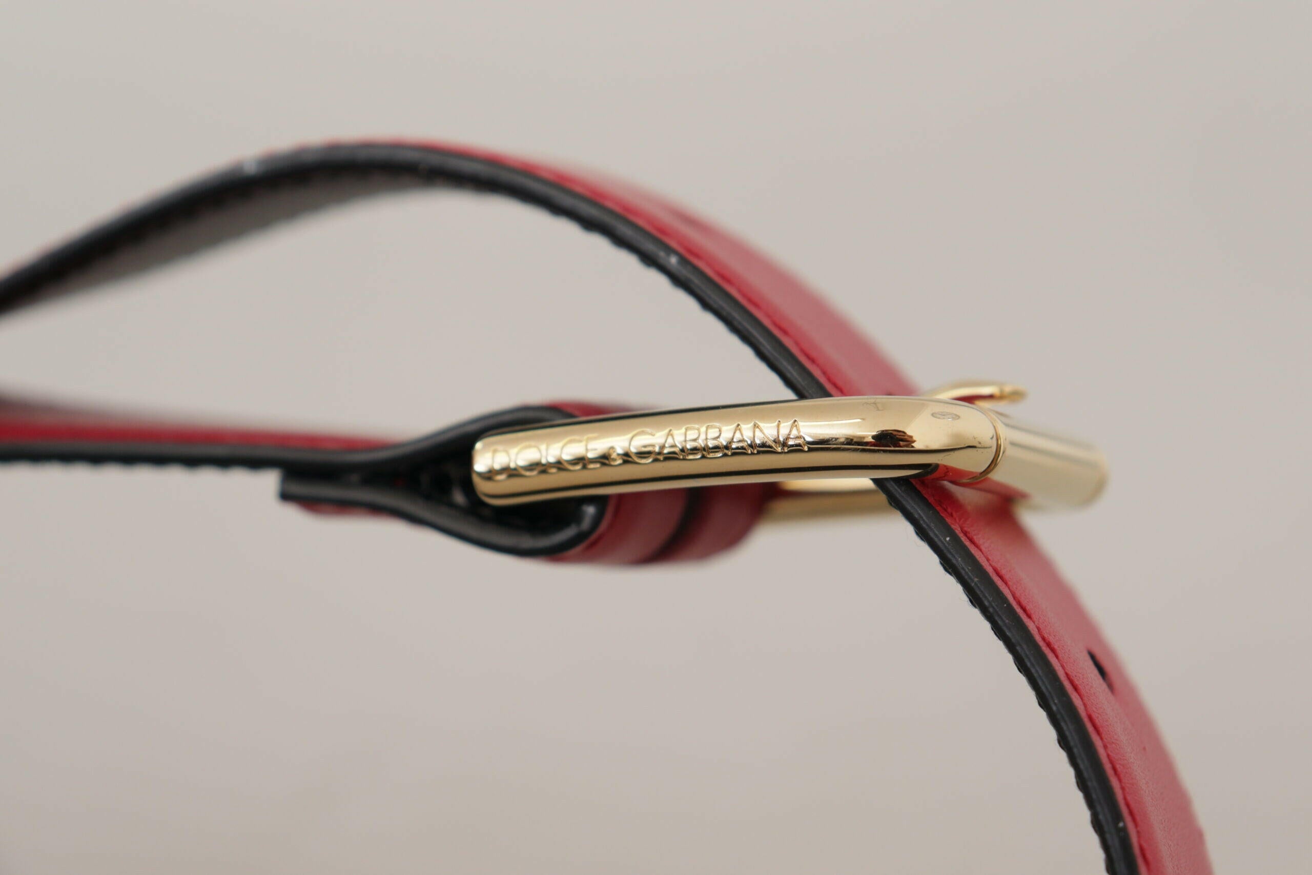 Dolce & Gabbana Red Calf Leather Gold Tone Logo Metal Buckle Belt -   -  Dolce & Gabbana.