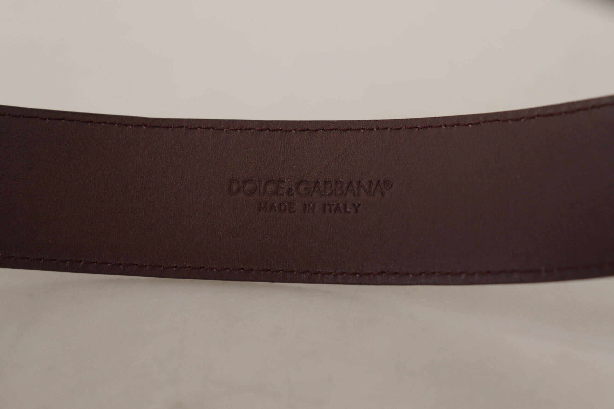 Dolce & Gabbana Maroon Calf Leather Wide Logo Engraved Buckle Belt -   -  Dolce & Gabbana.