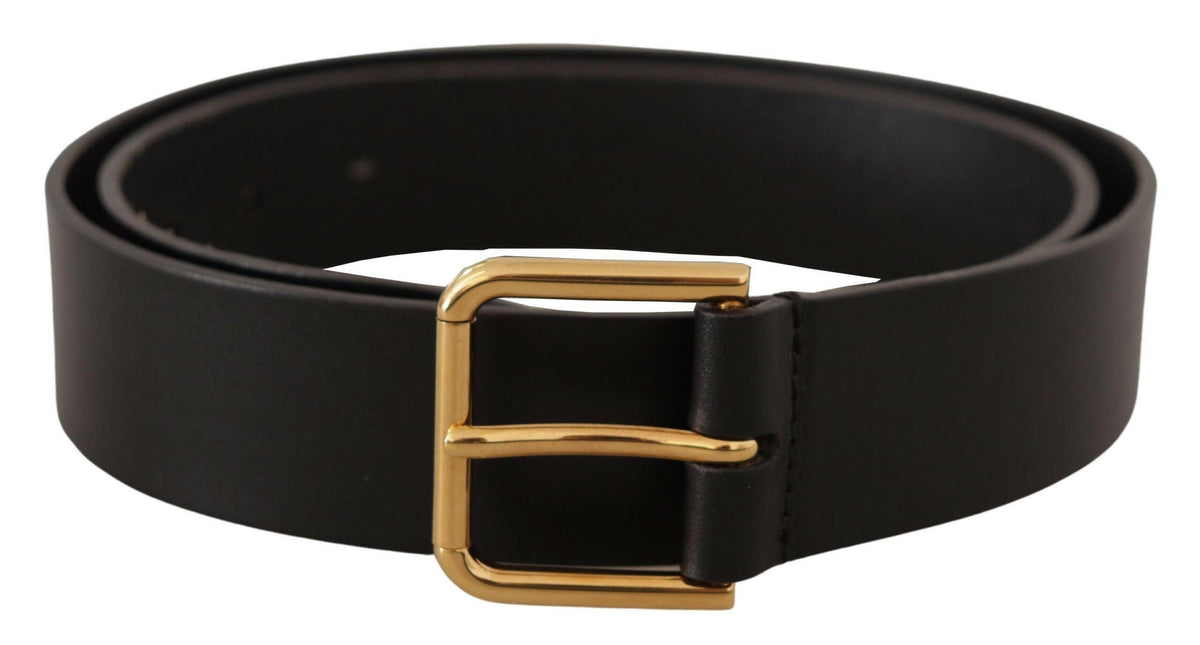 Dolce & Gabbana Black Calf Leather Gold Tone Logo Metal Buckle Belt -   -  Dolce & Gabbana.