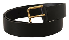 Dolce & Gabbana Black Calf Leather Gold Tone Logo Metal Buckle Belt -   -  Dolce & Gabbana.