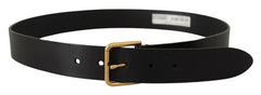 Dolce & Gabbana Black Calf Leather Gold Tone Logo Metal Buckle Belt -   -  Dolce & Gabbana.