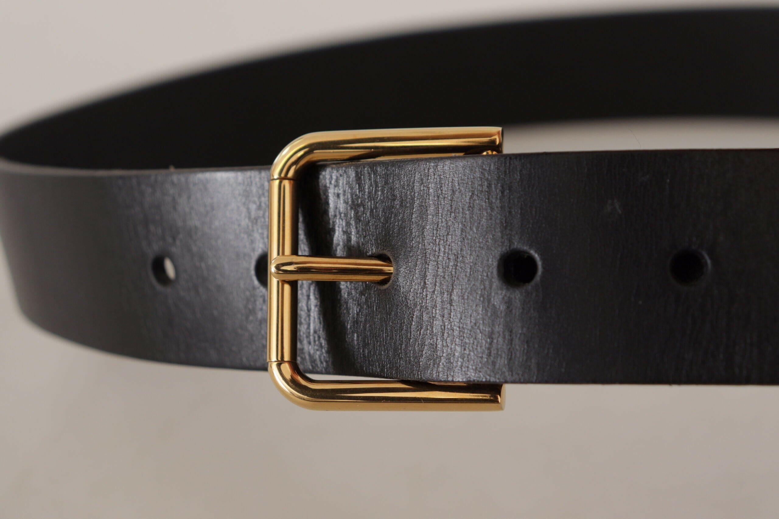 Dolce & Gabbana Black Calf Leather Gold Tone Logo Metal Buckle Belt -   -  Dolce & Gabbana.