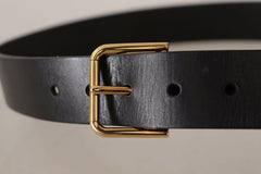 Dolce & Gabbana Black Calf Leather Gold Tone Logo Metal Buckle Belt -   -  Dolce & Gabbana.