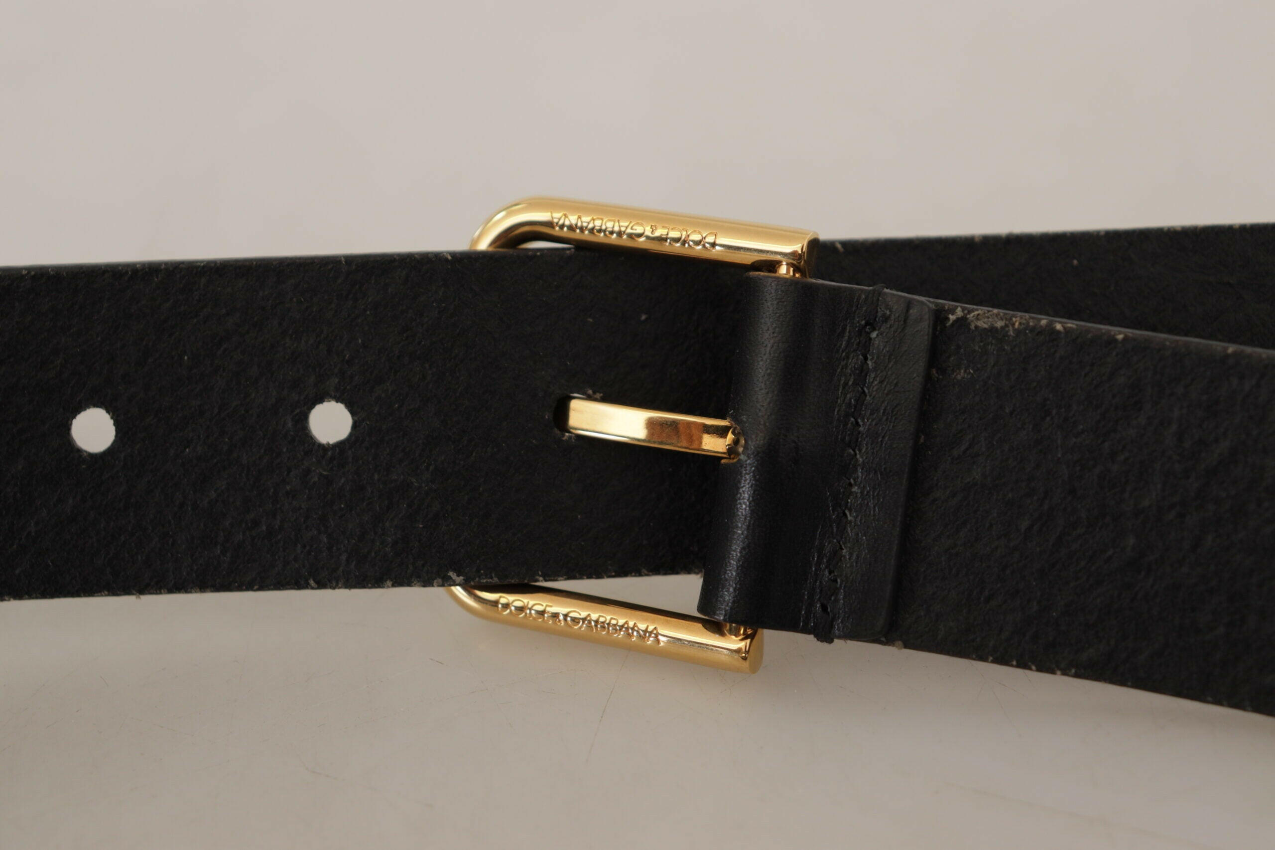 Dolce & Gabbana Black Calf Leather Gold Tone Logo Metal Buckle Belt -   -  Dolce & Gabbana.