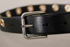 Dolce & Gabbana Black Leather Eyelet Silver Tone Metal Buckle Belt -   -  Dolce & Gabbana.