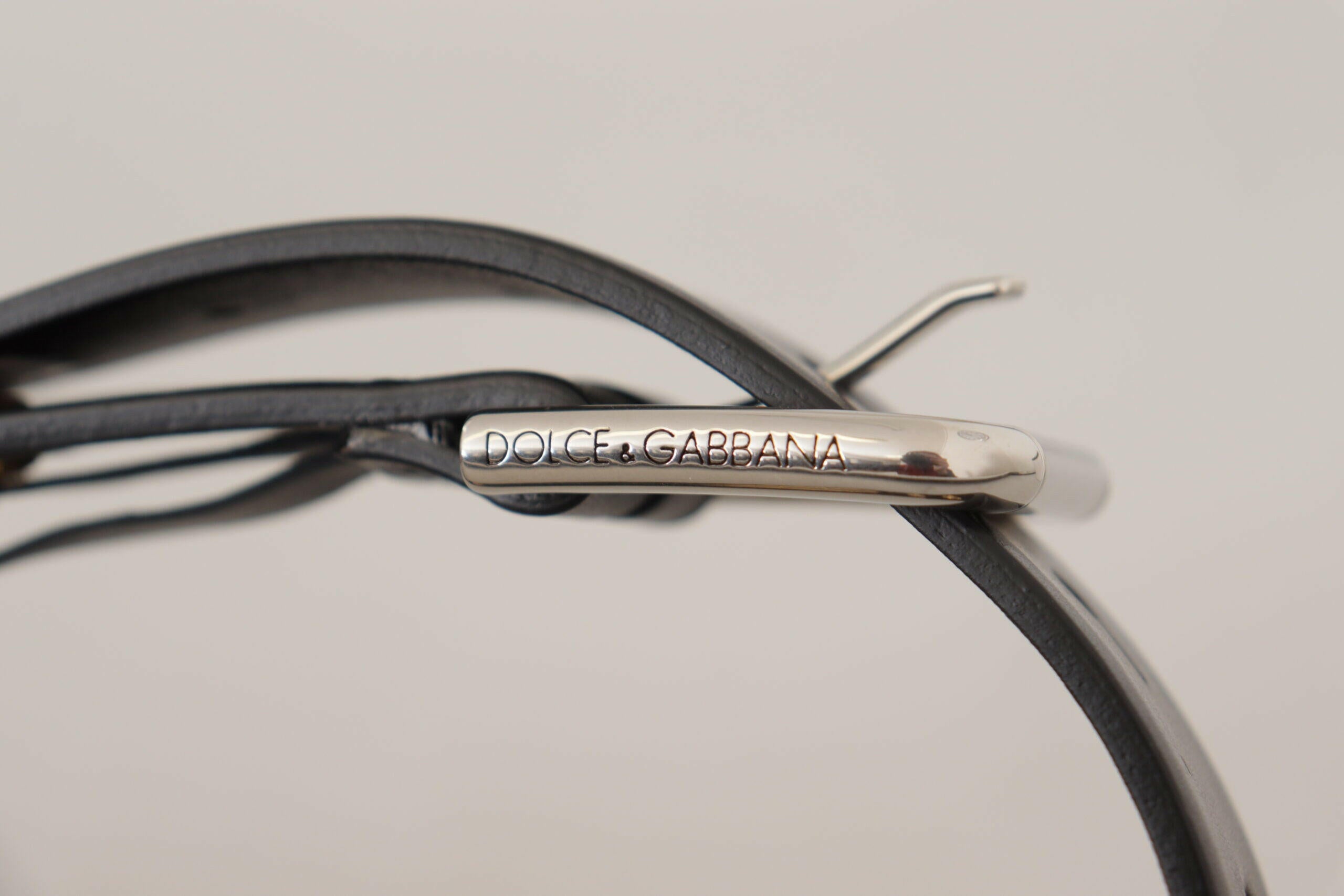 Dolce & Gabbana Black Leather Eyelet Silver Tone Metal Buckle Belt -   -  Dolce & Gabbana.