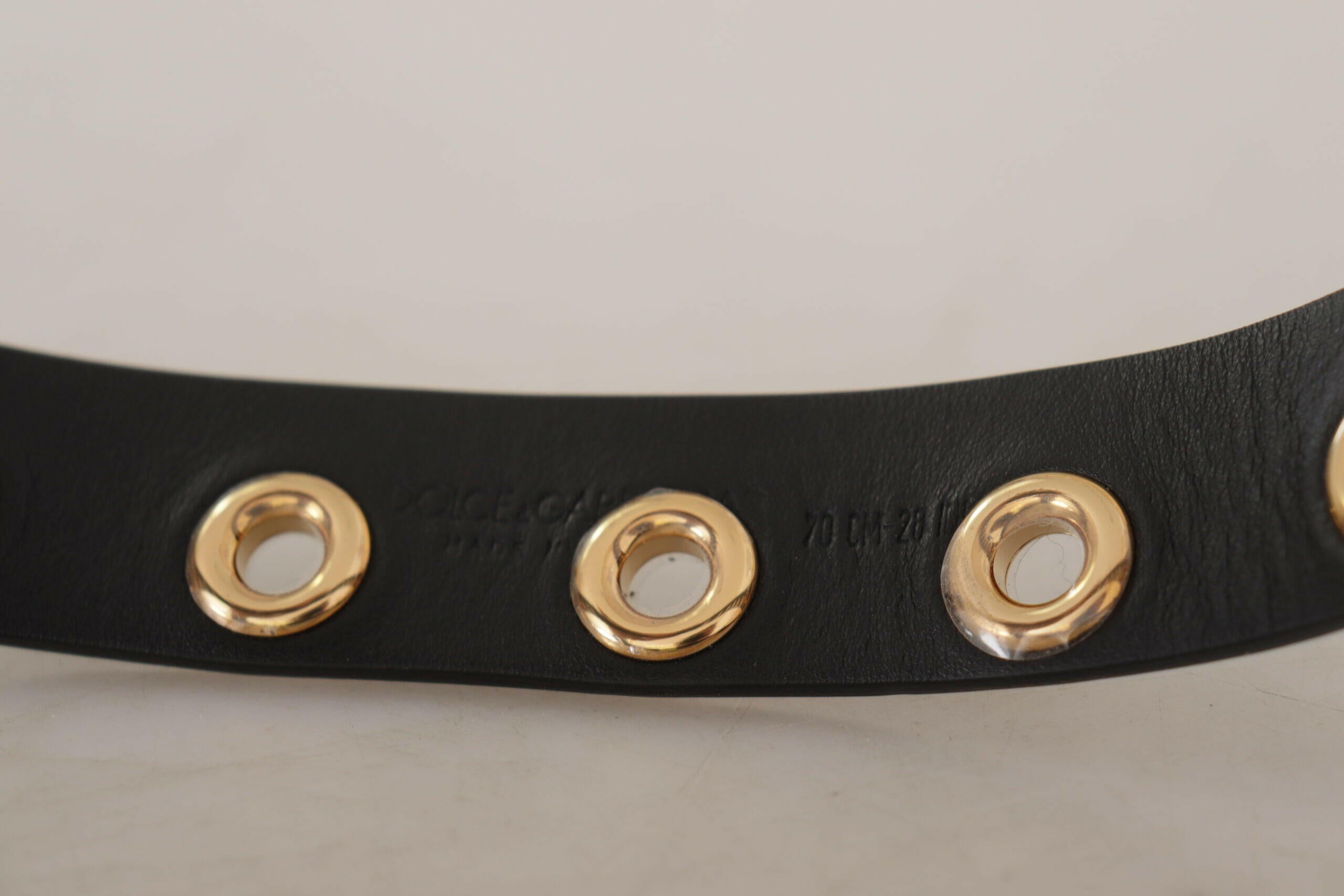 Dolce & Gabbana Black Leather Eyelet Silver Tone Metal Buckle Belt -   -  Dolce & Gabbana.