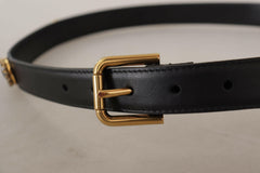 Dolce & Gabbana Black Leather Embellished Crystal Logo Belt -   -  Dolce & Gabbana.